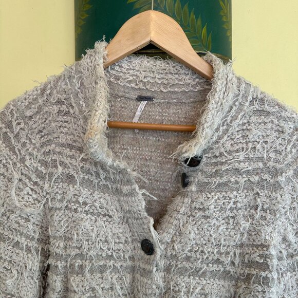 Free People Textured Knit Button-Up Cardigan Sweater S Gray - Picture 6 of 6